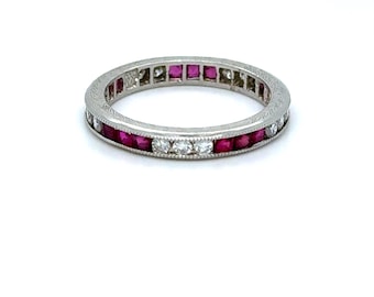 Vintage Platinum Ruby and Diamond Eternity Wedding Band - 1.80ct.