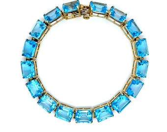 Vintage 10K Yellow Gold Blue Topaz Bracelet.