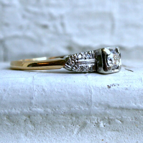 Vintage Art Deco 14K Yellow Gold Diamond Engagement Ring by Keepsake.