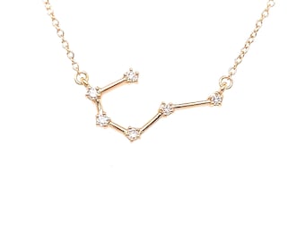 Vintage 14K Oro Amarillo Diamante Zodiaco Collar de Cáncer.