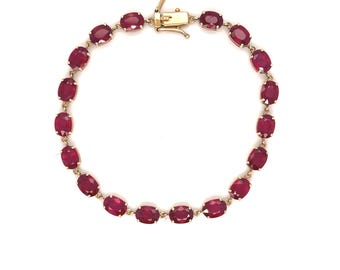 Vintage 9K Yellow Gold Natural Ruby Gemstone Bracelet - 22.50ct.