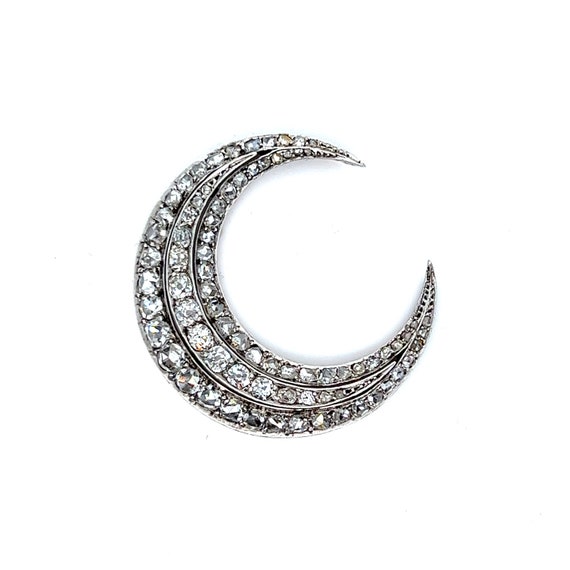 Antique French Victorian Diamond Crescent  in Sil… - image 1