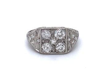 Gorgeous Antique Platinum Diamond Cluster Ring Engagement Ring - 1.25ct.