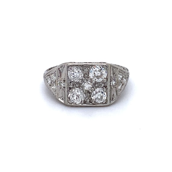 Gorgeous Antique Platinum Diamond Cluster Ring En… - image 1