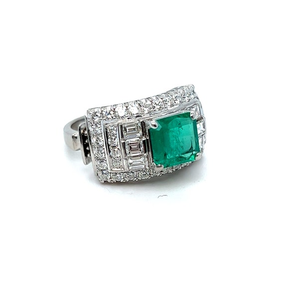 Vintage Platinum Diamond and Emerald Ring - 3.37c… - image 2