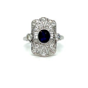 Art Deco Vintage Open Work Platinum Sapphire and Diamond Ring - 1.90ct.