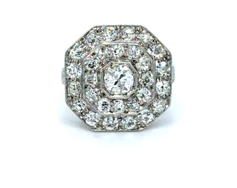 Antique Platinum Old Mine Cut Double Halo Diamond Engagement Ring - 2.69ct.