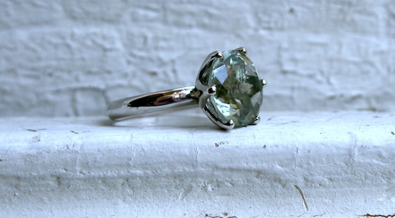 Large Green Amethyst Solitaire in 14K White Gold
