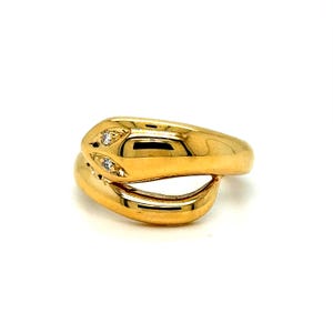 Vintage 18K Yellow Gold Snake Ring with Diamonds.