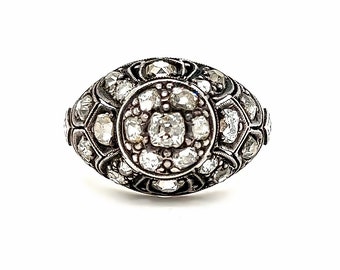 Antiek zilver bijgevuld gouden diamanten ring verlovingsring.