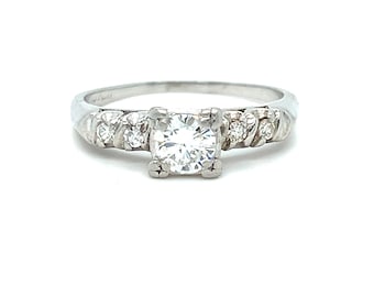 Mid-Century Vintage Platinum Diamond Engagement Ring - 0.61ct.