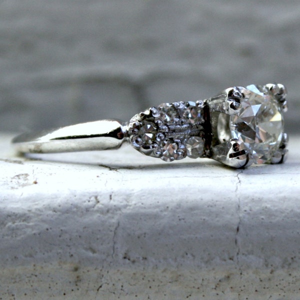Vintage Deco Platinum Diamond Engagement Ring with GIA cert - 1.02ct.