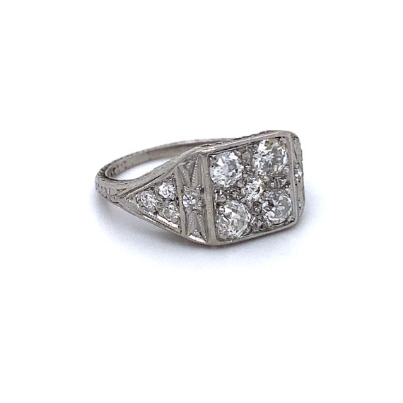 Gorgeous Antique Platinum Diamond Cluster Ring En… - image 2