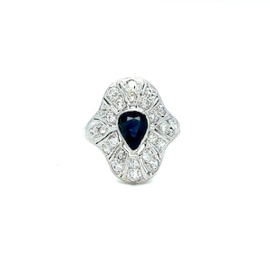 Stunning Art Deco Vintage Platinum Sapphire and Diamond Engagement Ring - 1.48ct.