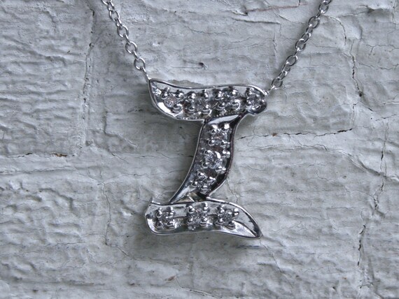 Beautiful Vintage 14K White Gold Diamond "I" Neck… - image 3