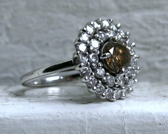 Gorgeous Vintage 14K White Gold Cognac Diamond Halo Engagement Ring - 2.02ct.