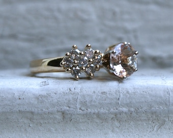 Gorgeous Vintage 14K Yellow Gold Morganite and Diamond Cluster Ring - 1.70ct.