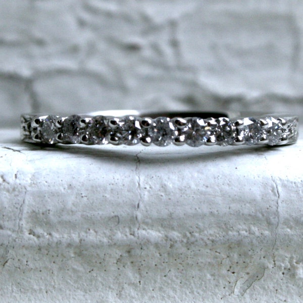 RESERVED - Vintage 14K White Gold Diamond Wedding Band - 0.31ct.