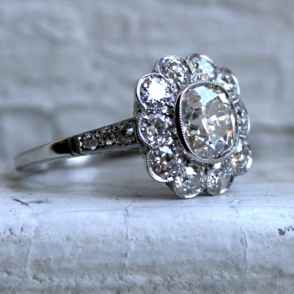 Final Payment - RESERVED - Antique Platinum Diamond Cluster Wedding Engagement Ring - 2.93ct.