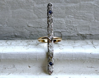 Beautiful Vintage 14K White/ Yellow Gold Diamond and Sapphire Conversion Band Ring - 0.50ct.