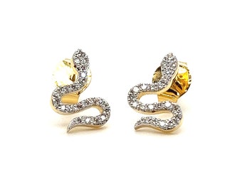 Sweet 14K Solid Yellow Gold Diamond Snake Earrings - 0.24ct