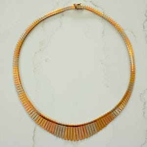 Retro Vintage 18K Tri Color Gold Fringe Necklace.
