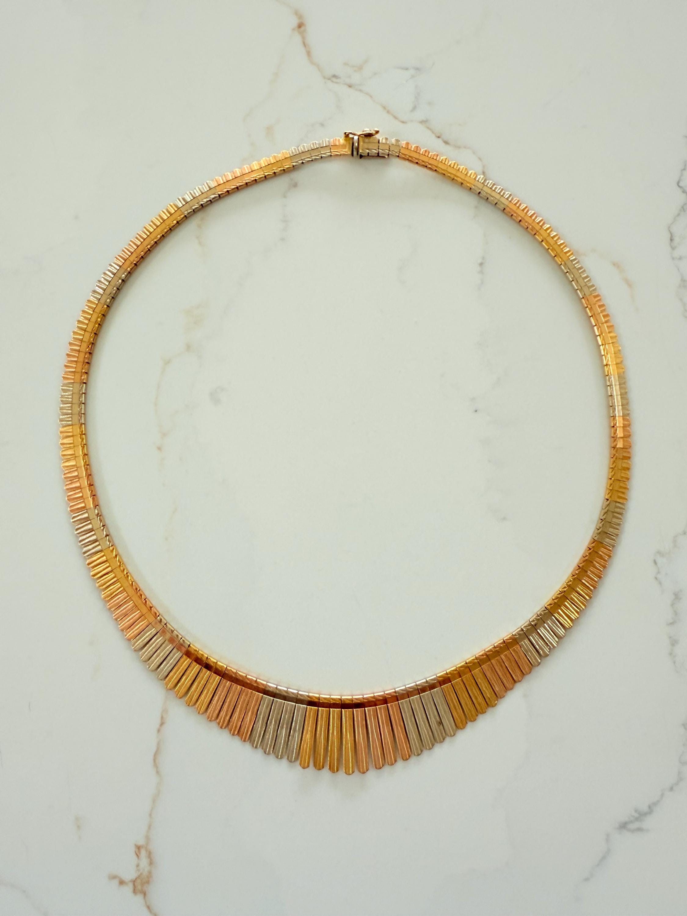 レトロヴィンテージ 18K トリカラー ゴールド フリンジ ネックレス 