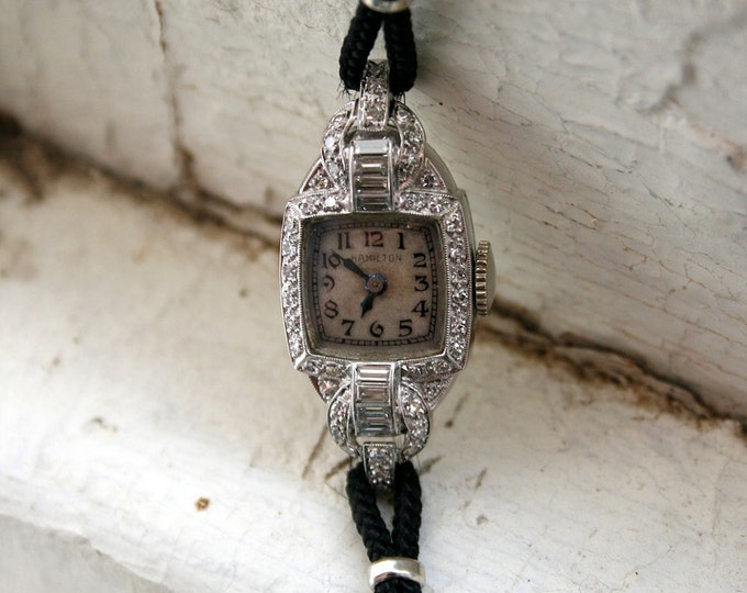 Vintage Art Deco Platinum Diamond Hamilton Watch Etsy