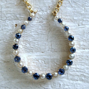 Vintage 14K Yellow Gold Pearl and Sapphire Horseshoe Necklace. image 1