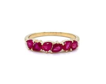 14K Yellow Gold Ruby Wedding Band Ring, Pear Cut