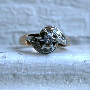 Vintage 18K White/ 14K Yellow Gold Diamond Engagement Ring. image 1