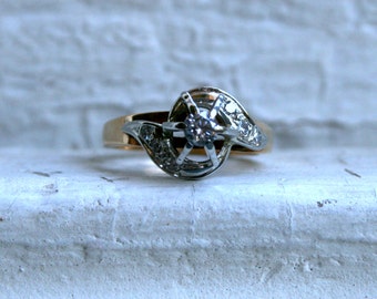 Vintage 18K White/ 14K Yellow Gold Diamond Engagement Ring.