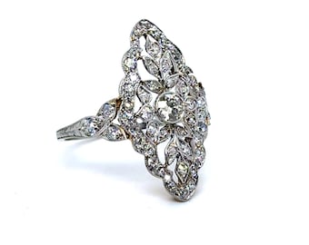 Beautiful Ornate Edwardian Platinum and 18K Yellow Gold Diamond Ring - 1.48ct - by Lambert Brothers