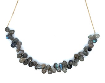 Solid 18K Yellow Gold Labradorite Necklace - 10CTS