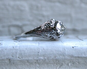 Vintage filigraan 18K witgoud Solitaire diamanten Verlovings ring-0,50 CT.