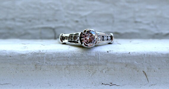 Vintage Platinum Channel Diamond Engagement Ring … - image 2