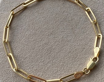 14K Gold Paperclip Chain Bracelet - Solid Gold - 7 inches.