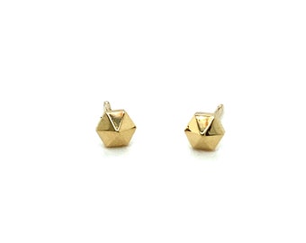 Hexagon Stud Earrings, Solid 14K Gold Hexagon Studs, Geometric Earrings, Small Gold Studs.