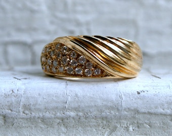 Wonderful Wide Vintage 18K Yellow Gold Pave Diamond Wedding Band - 0.46ct.