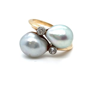 Antique Diamond and Pearl By Pass 14K Gold Ring Engagement Ring.