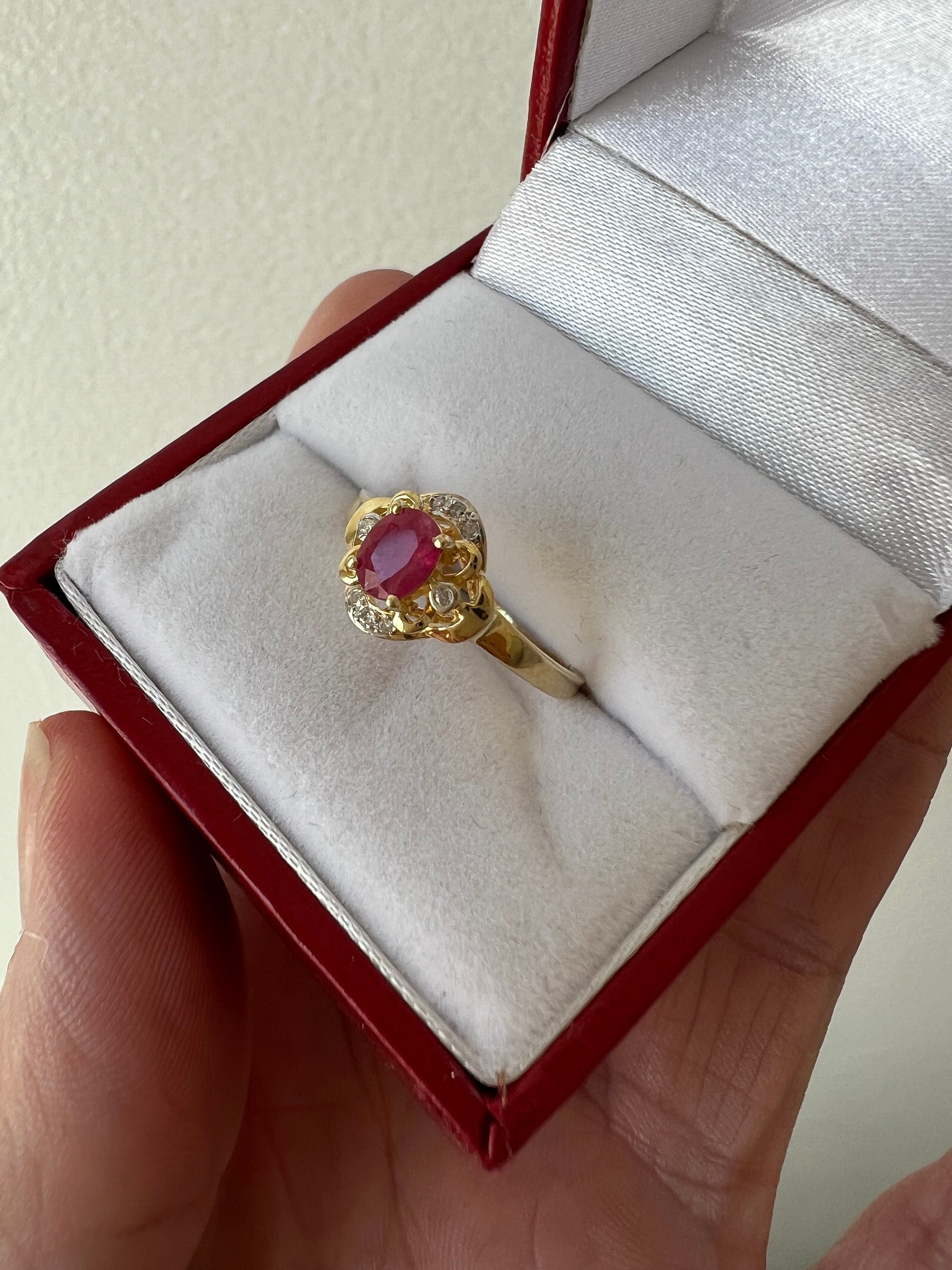 Buy 1.5ct Red Ruby Engagement Ring Set 14K Yellow Gold Vintage Ruby Ring  Antique Floral Diamond Matching Band Birthstone Ring Anniversary Gifts  Online in India - Etsy