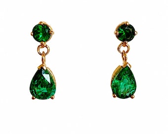 Vintage Natural Emerald Dangle Earrings in 18K Yellow Gold - 2.00ct.