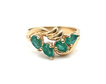 Lovely Vintage 14K Yellow Gold Cluster Emerald Ring - 1.00ct.