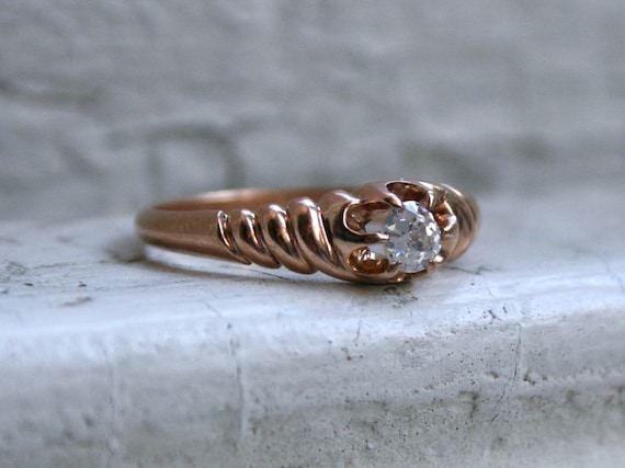 Beautiful Antique 10K Rose Gold Diamond Solitaire… - image 2