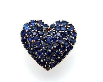 14K Yellow Gold Sapphire Heart Pin Brooch Pendant – Antique Collector's Piece