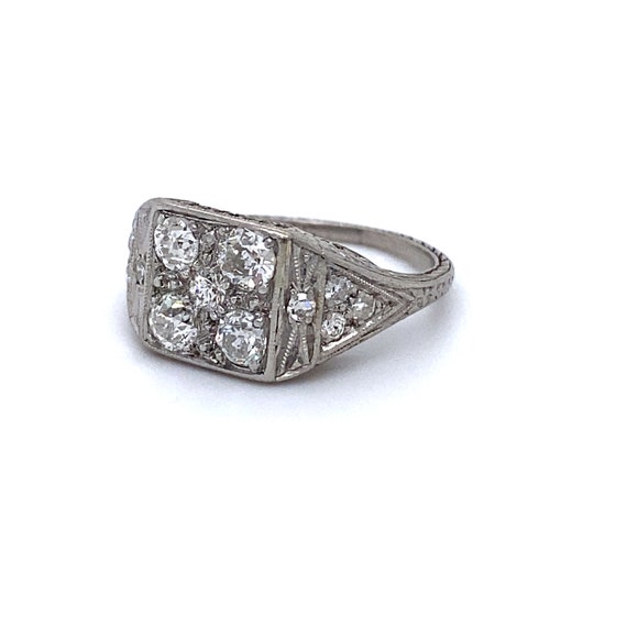 Gorgeous Antique Platinum Diamond Cluster Ring En… - image 3