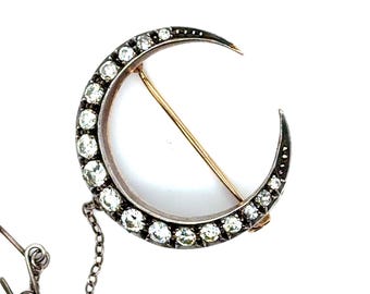 Antique Diamond Crescent  in Silver topped 10K Yellow Gold - 1.70ct.