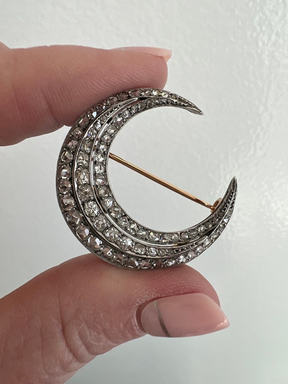 Antique French Victorian Diamond Crescent  in Sil… - image 2