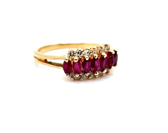 Vintage Diamond and Ruby Ring Band Ring in 14K Yellow Gold - 1.66ct.