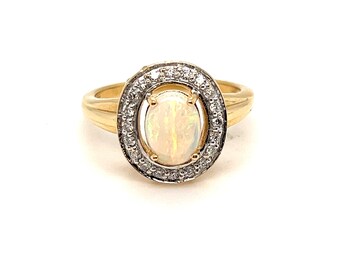 Gorgeous Vintage Opal and Diamond 18K Yellow Gold Ring Engagement Ring - 1.40ct.